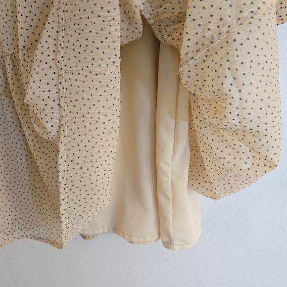 Zara Cream Black Polka Dot Tiered Babydoll Mini Dress Lace V-Neck Size S - Picture 7 of 9